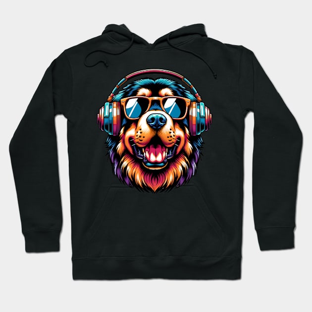 Tibetan Mastiff Smiling DJ in Vibrant Japanese Art Hoodie by ArtRUs